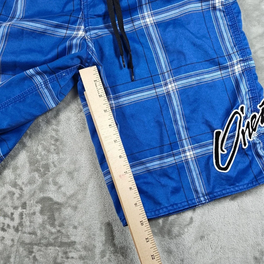 Vintage Oneill Board Shorts Men 30 Plaid Cargo Swim Trunks Surf Embroidered Y2K